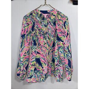 Lilly Pulitzer Multicolor Tropical Print Blouse - Pink, Navy, Lime